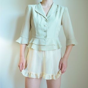 vintage green ruffle button down collared blouse from los angeles vintage